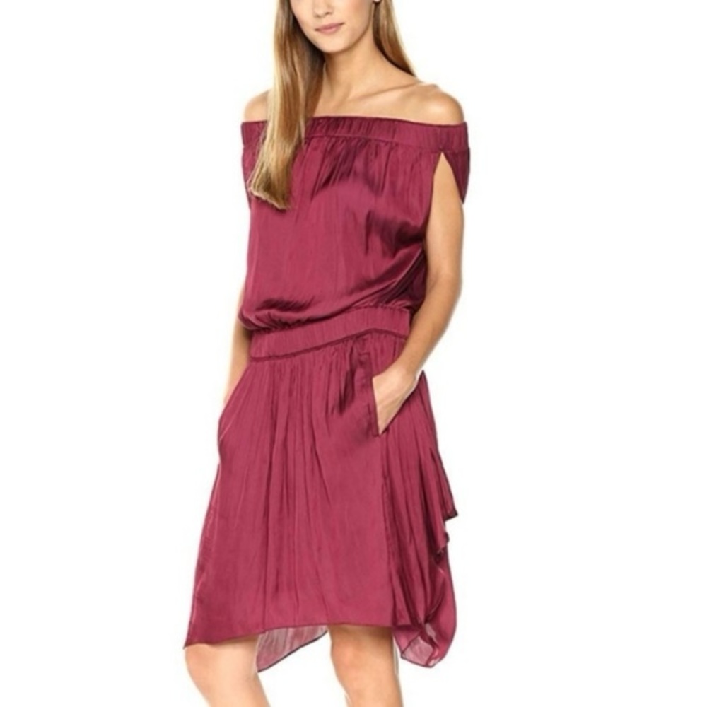 Halston Heritage Off-Shoulder Wine High Low Dress